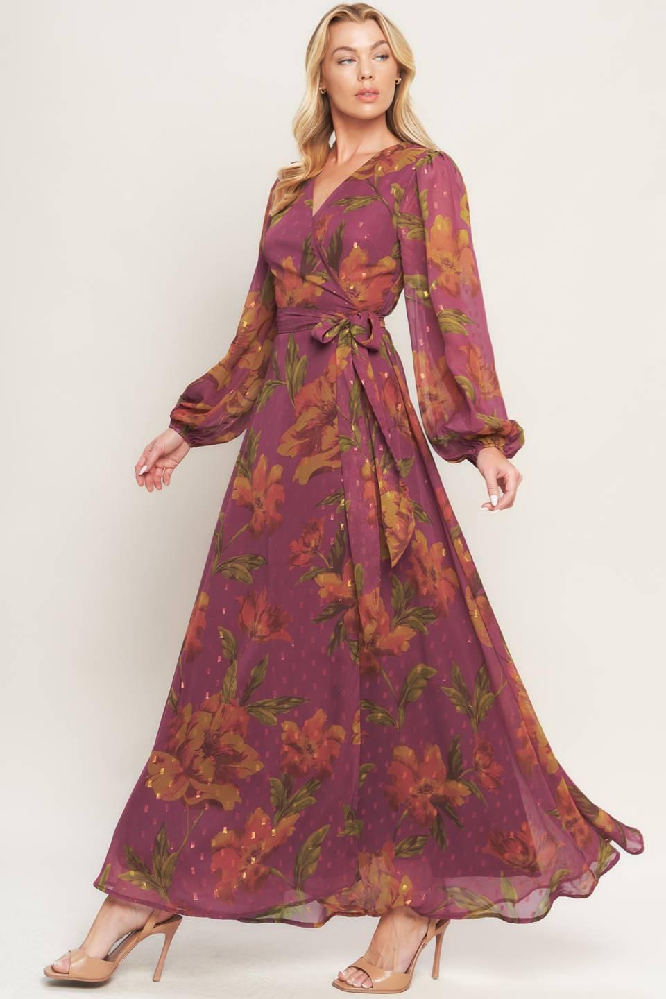 chinese dress ladies Floral Maxi Dress with Long Sleeves - Helena main image 0