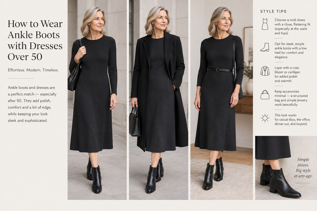 how to wear ankle boots with dresses over 50 ?