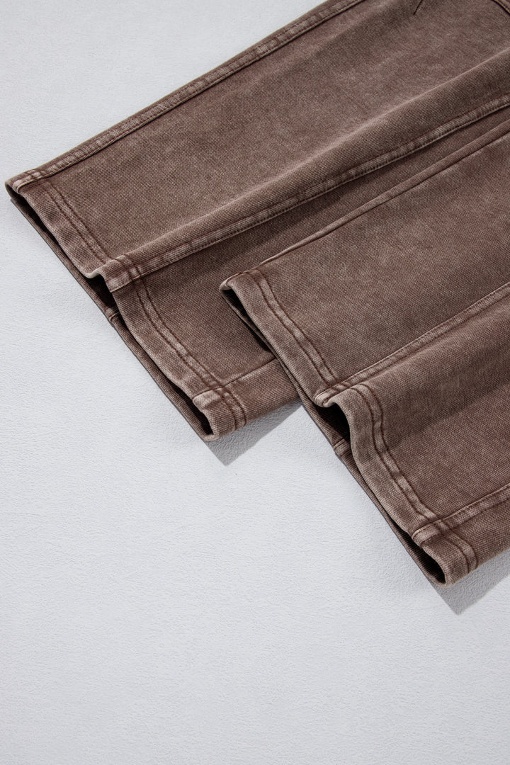 Coffee Mineral Wash Seam Detail Elastic Waist Barrel Pants