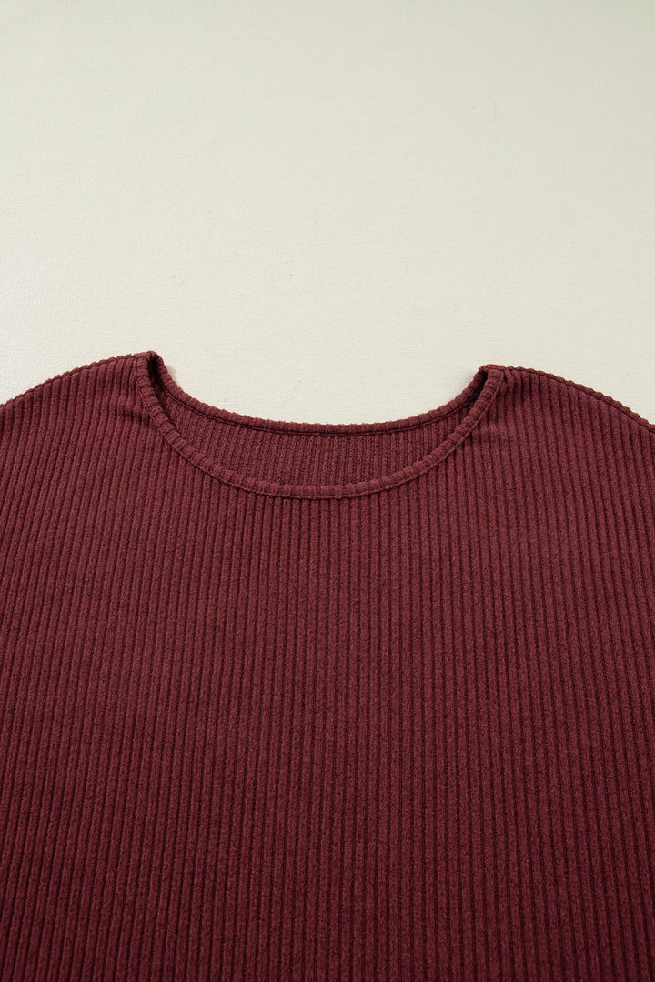 Wild Ginger Plus Size Ribbed Button Decor Long Sleeve Loose Top