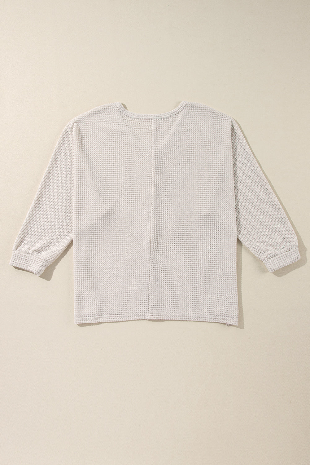 White Waffle Knit Side Slits Loose Fit V Neck Top