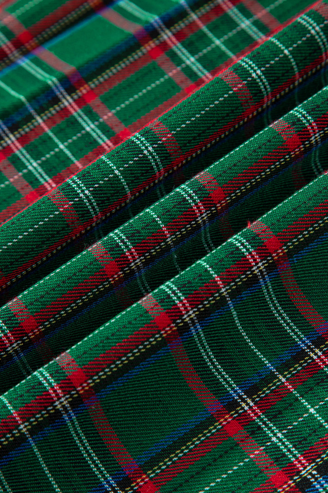 Green Tartan Plaid Square Neck Puff Sleeve Knot Waist Flared Midi Dress