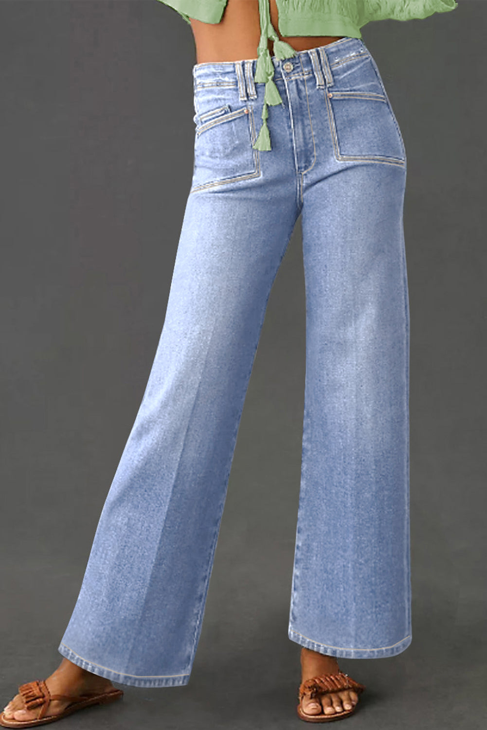 Beau Blue Loose Straight Leg Cropped High Waist Jeans