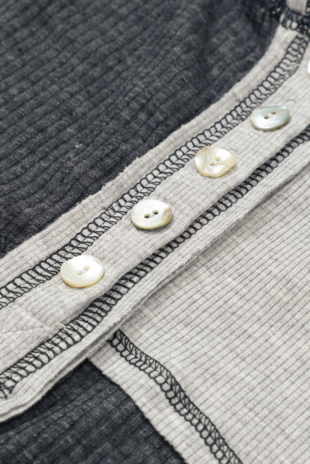 Gray Colorblock Seamed Ribbed Henley Hoodie