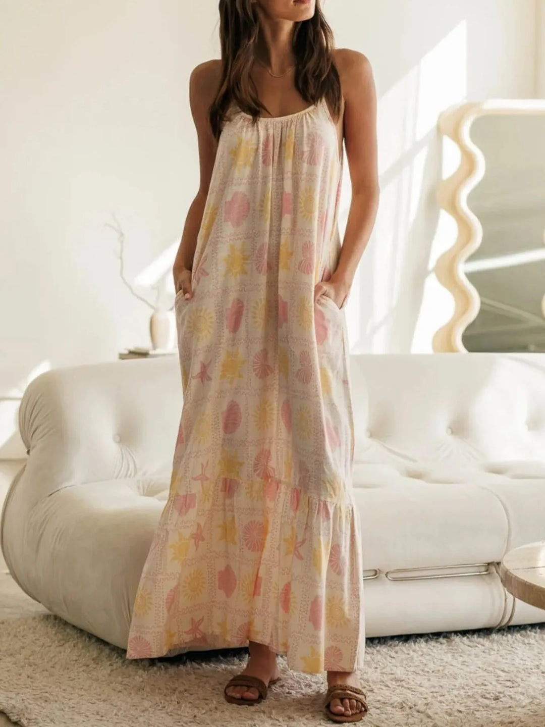 Printed Maxi Lounge Dress with Ruffled Hem