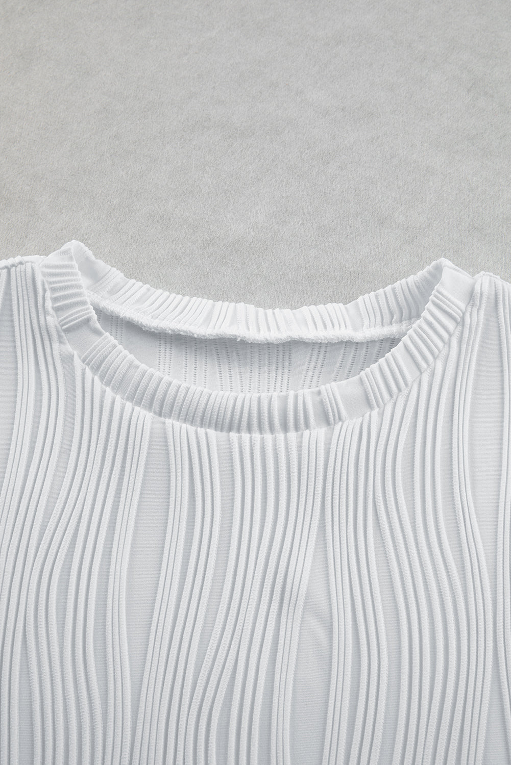 White Wavy Texture Cap Sleeve Top