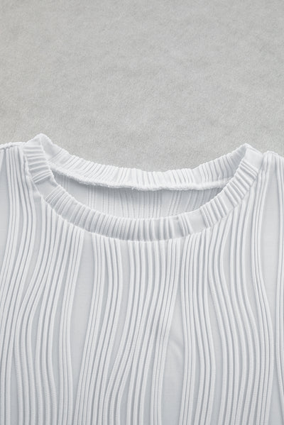 White Wavy Texture Cap Sleeve Top