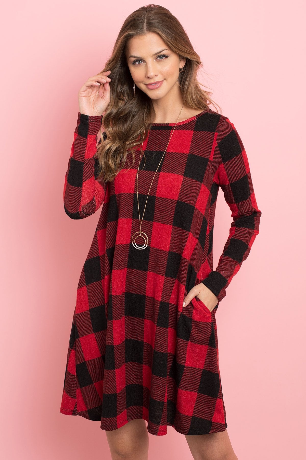 Long Sleeves Plaid Midi