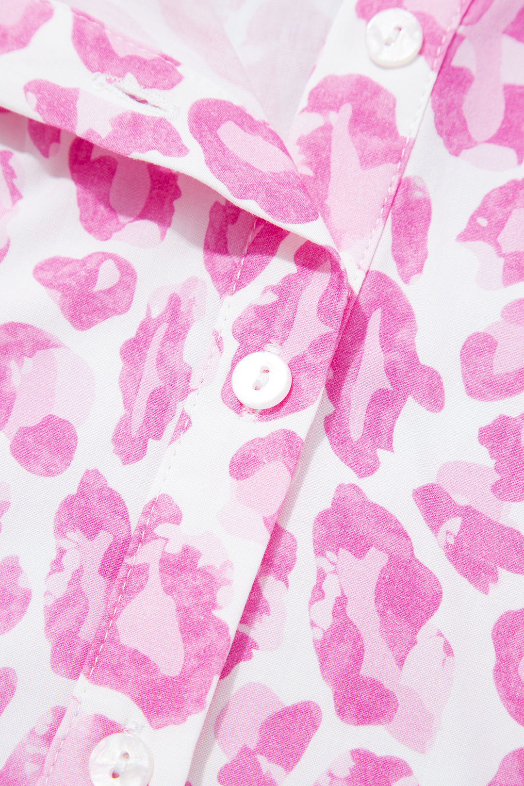 Pink Abstract Leopard Print Tie Waist Puff Sleeve Mini Shirt Dress