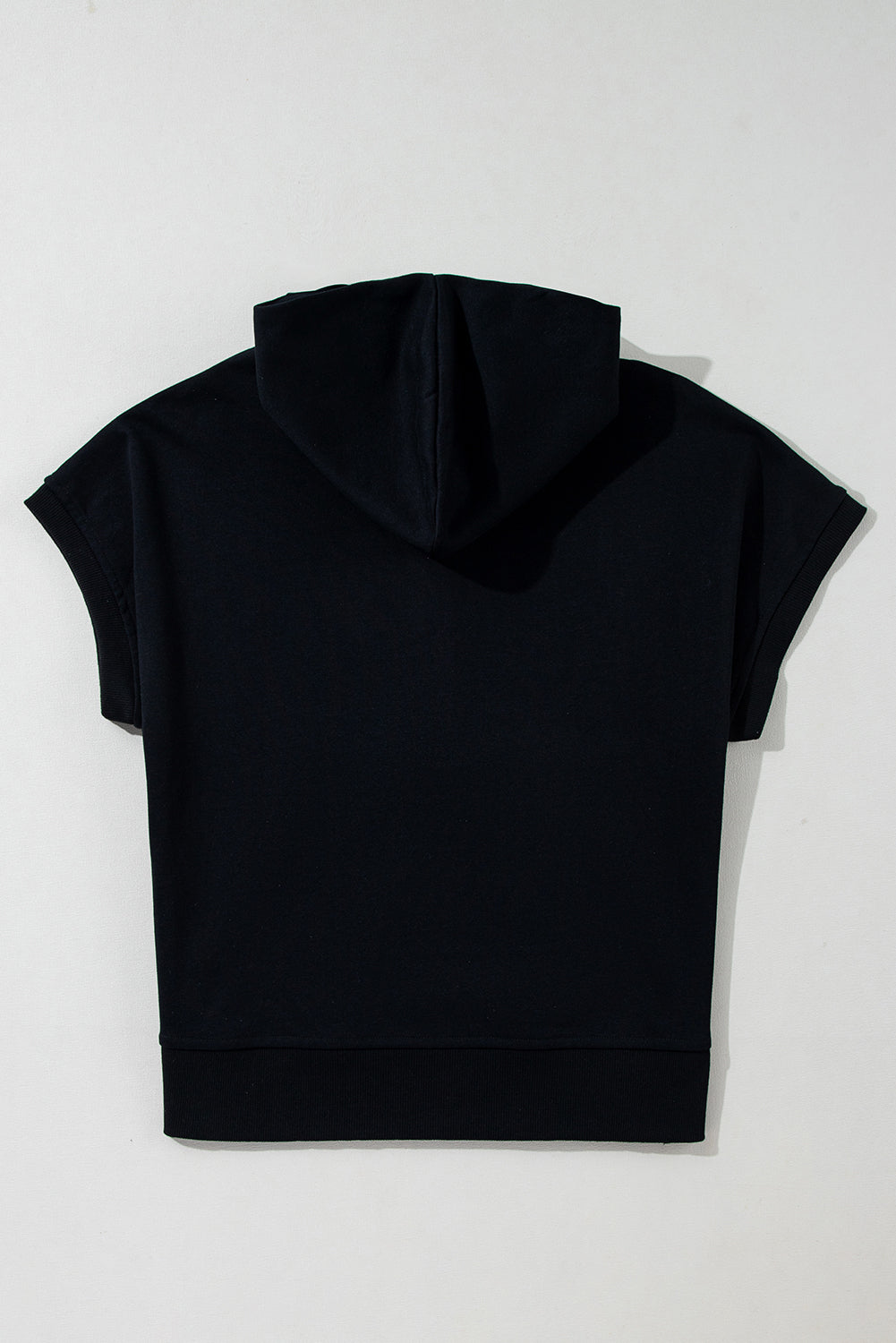 Black Half Zipper Kangaroo Pocket Short Sleeve Hoodie