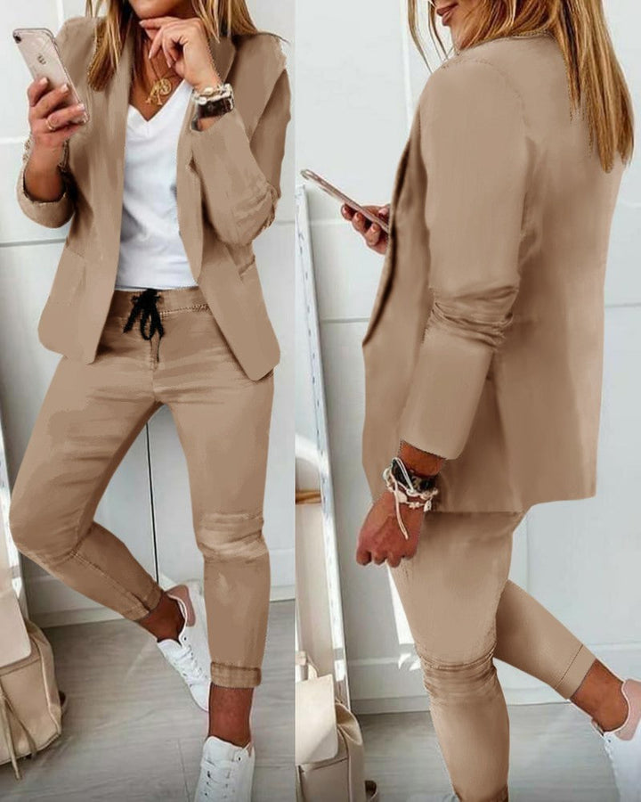 Lapel Blazer &amp; Drawstring Trousers OL Suit – 12 Colors XS–3XL