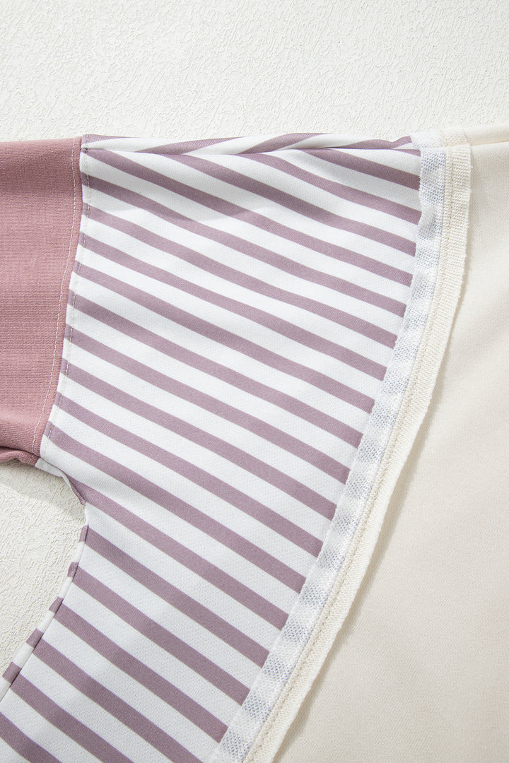 White Color Block Striped Patchwork Dolman Slit Sweatshirt