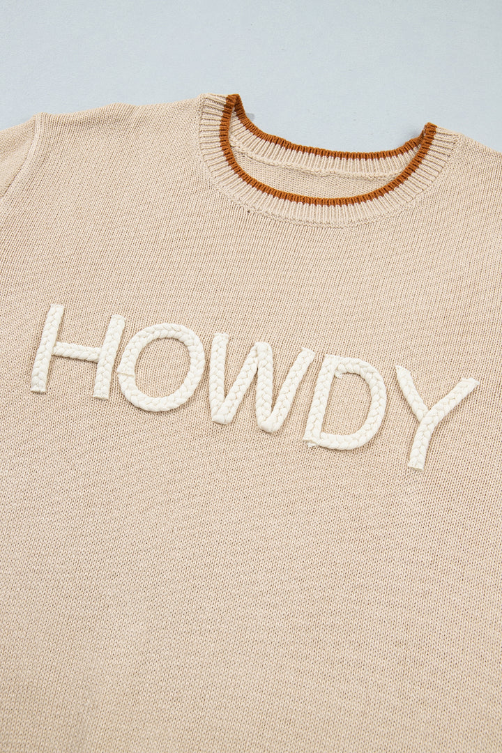 Parchment Corder HOWDY Letter Graphic Crew Neck Relaxed Sweater