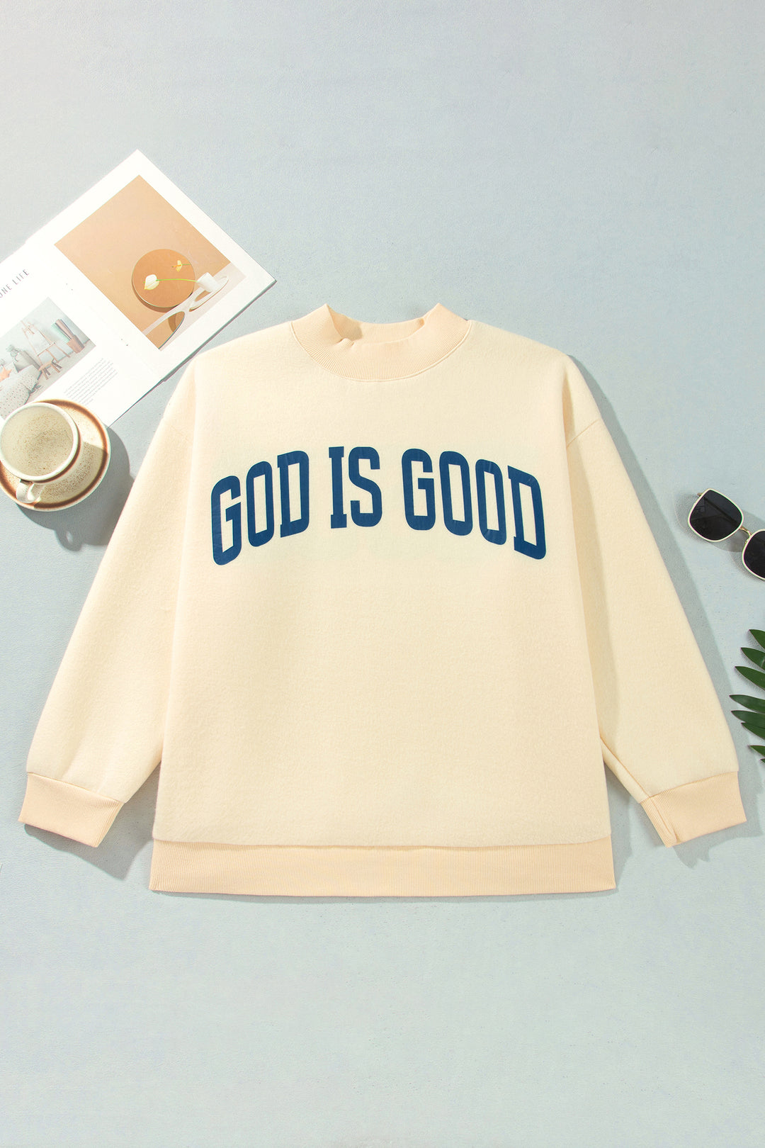 Yellow Jesus Slogan Stand Neck Long Sleeve Oversized Tunic Plus Size Sweatshirt