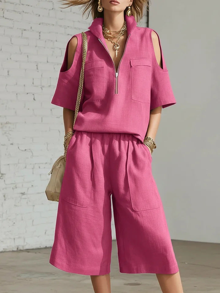 Short-Sleeve Shirt &amp; Loose Shorts Two-Piece Set | Casual