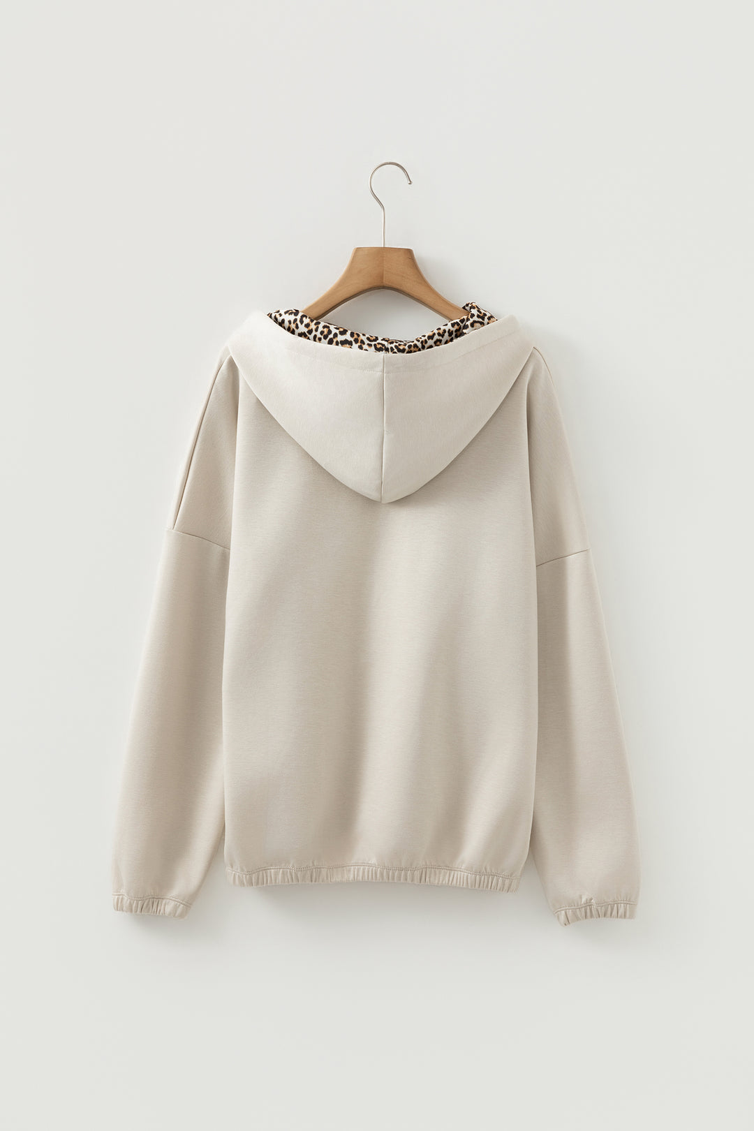 Jet Stream Leopard Contrast Drawstring Hood Drop Shoulder Loose Top