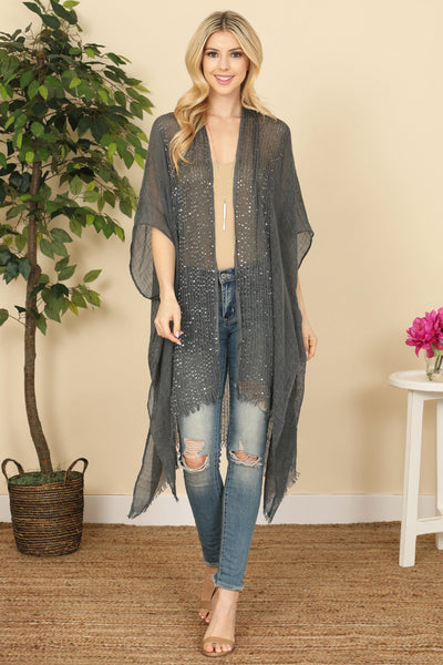 Hdf2498 - Glittered Fringed Open Cardigan