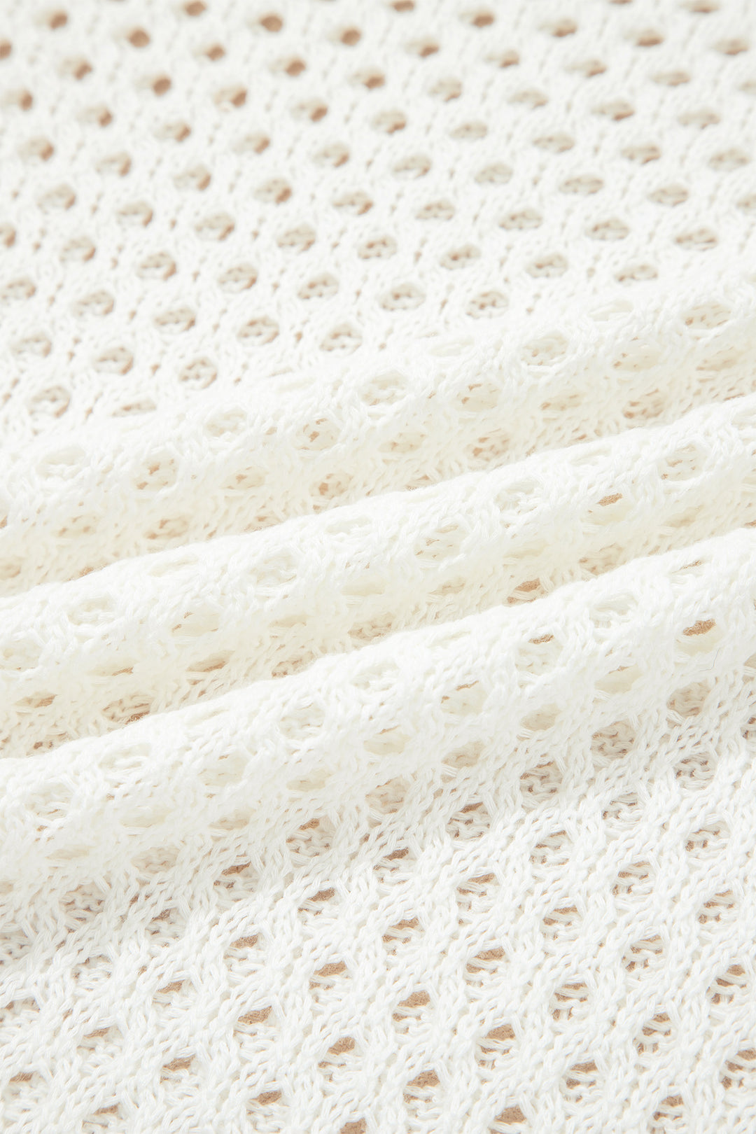 Yellow Cream Scalloped Trim Hollow Out Knit Long Sleeve Top