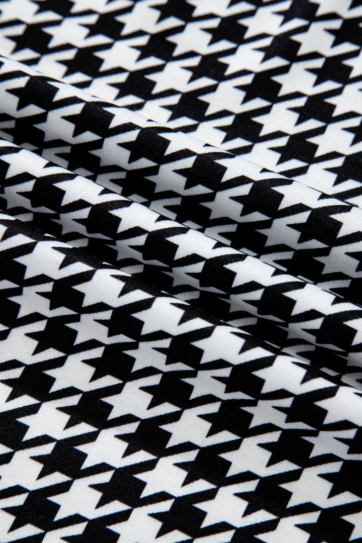 Black Houndstooth Print Open Front Long Dolman Kimonos