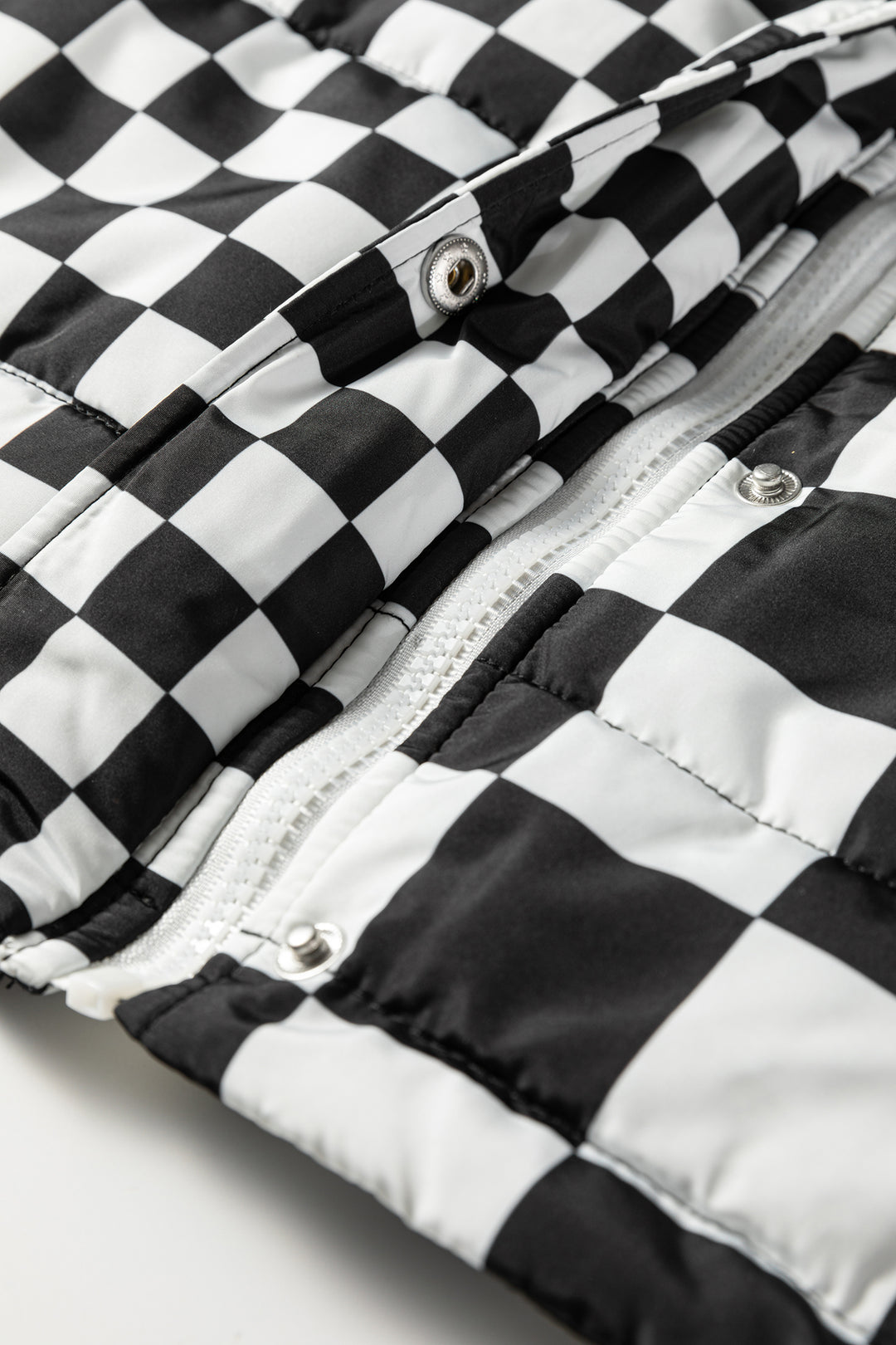 Black Double Checked Stand Collar Cropped Puffer Vest