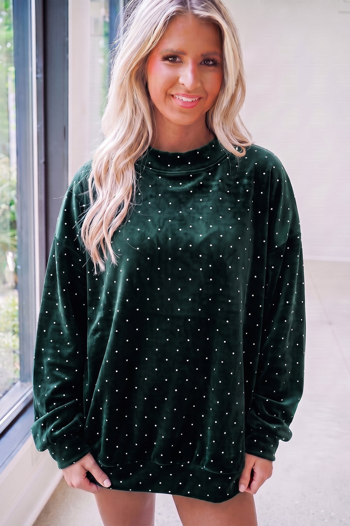 Red Velvet Polka Dot High Neck Tunic Pullover Sweatshirt