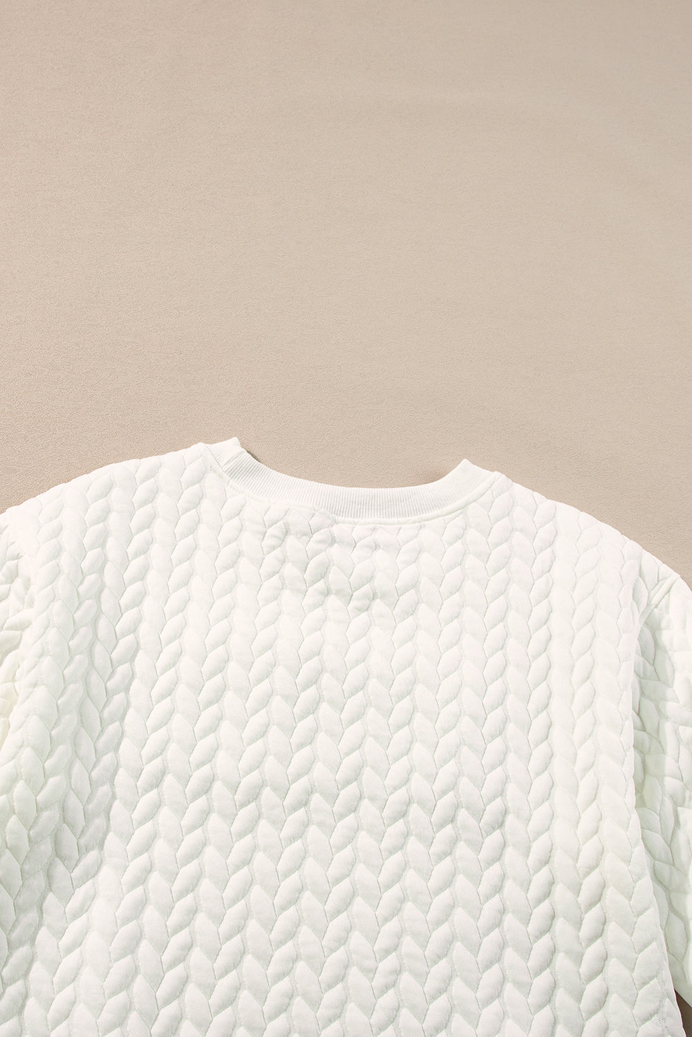 White LUCKY Chenille Embroidered Cable Knit Pullover Sweatshirt