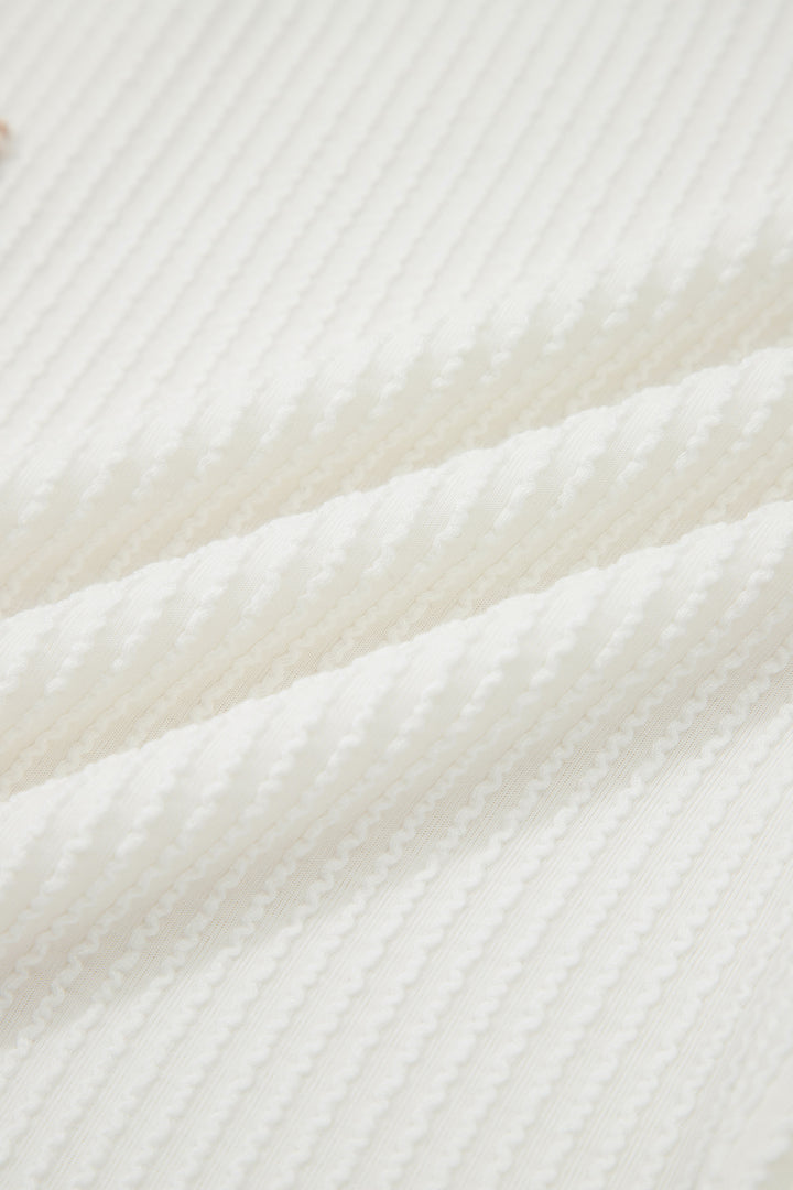 Apricot Bowknot Applique Plus Size Ribbed Top