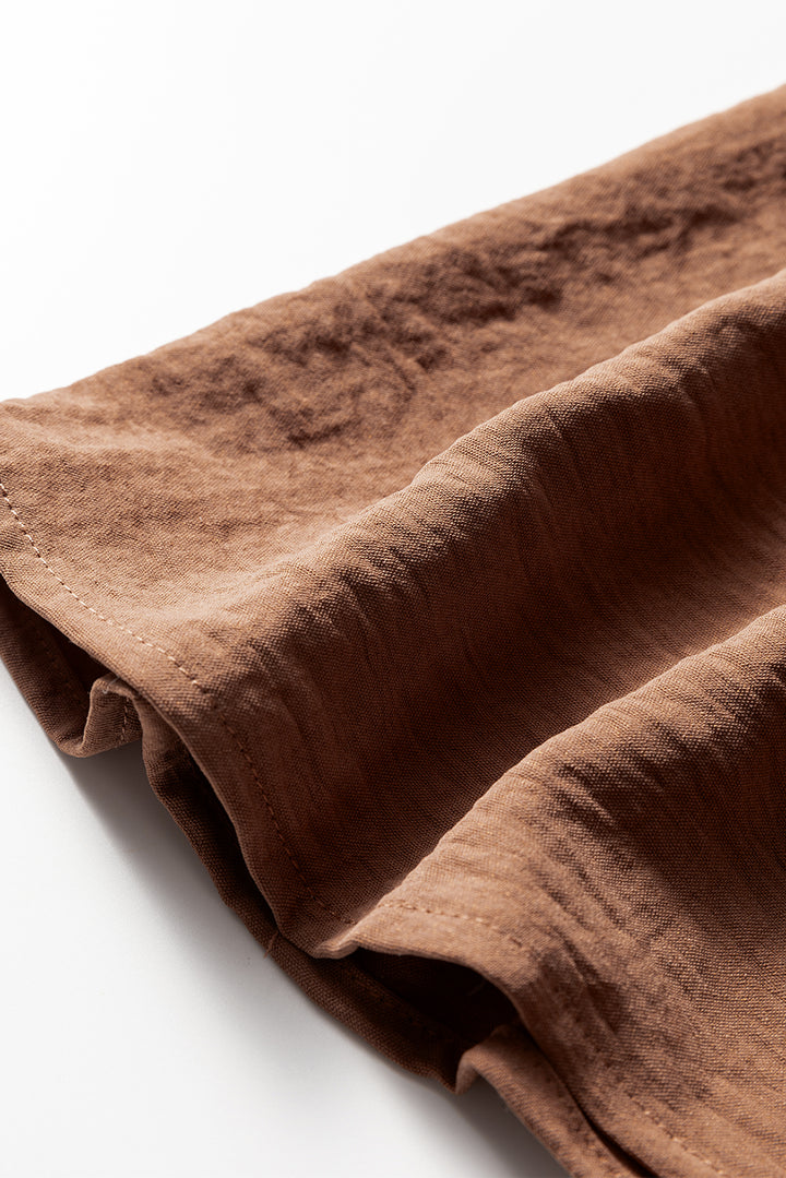 Chestnut Floral Patchwork Detail Notched Neck Long Sleeve Maxi Dress