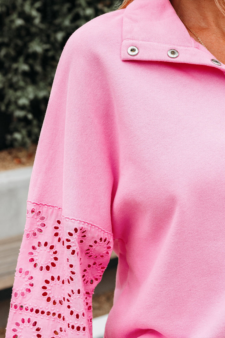 Evangeline Embroidered Flower Buttons Pullover Sweatshirt