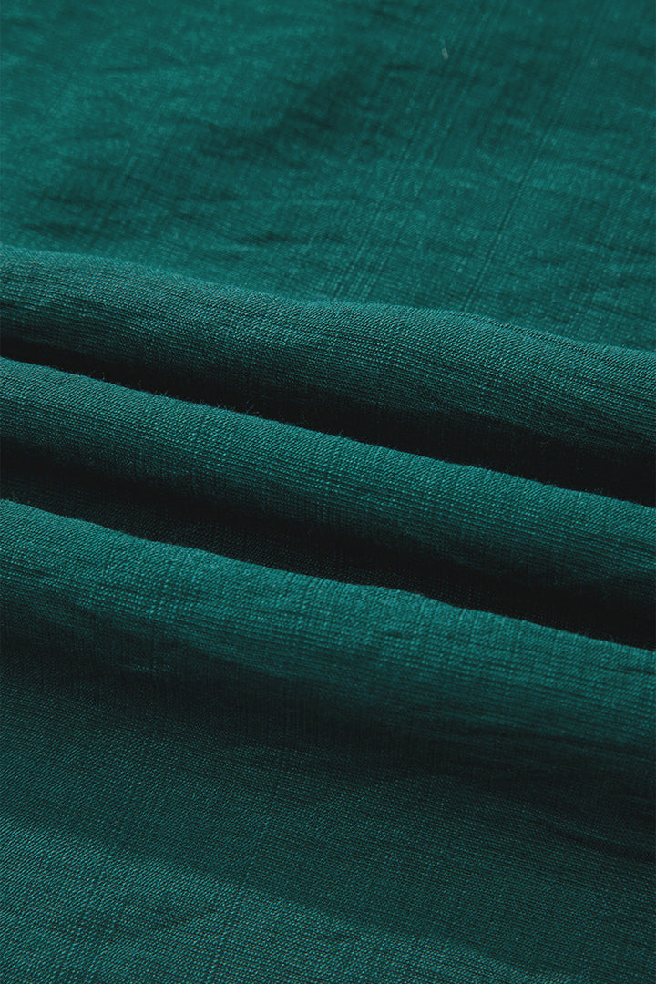 Evergreen Contrast Plaid Patchwork V Neck Half Sleeve Blouse