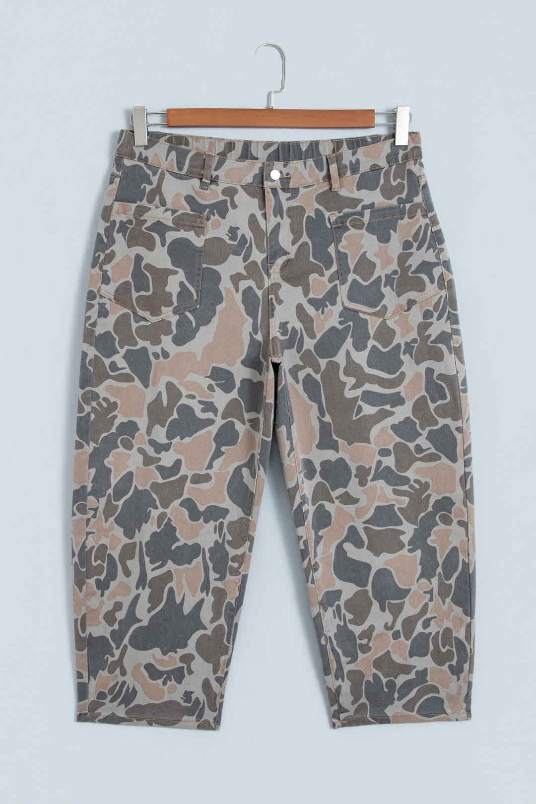 Multicolour Plus Size Camouflage Print High Rise Barrel Jeans