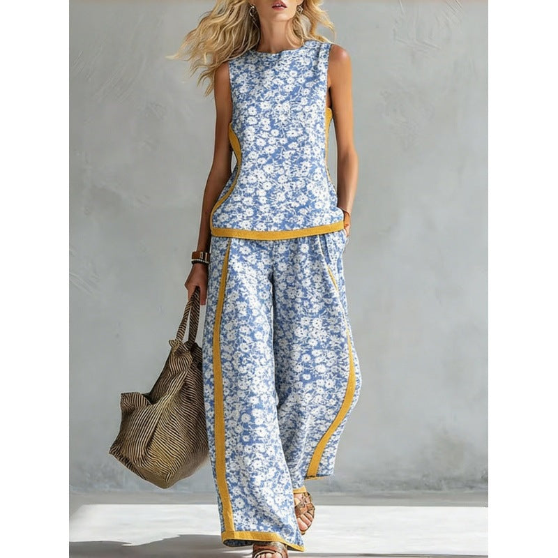 Printed Retro Sleeveless Top &amp; Wide-Leg Pants Set | 12 Prints S–5XL