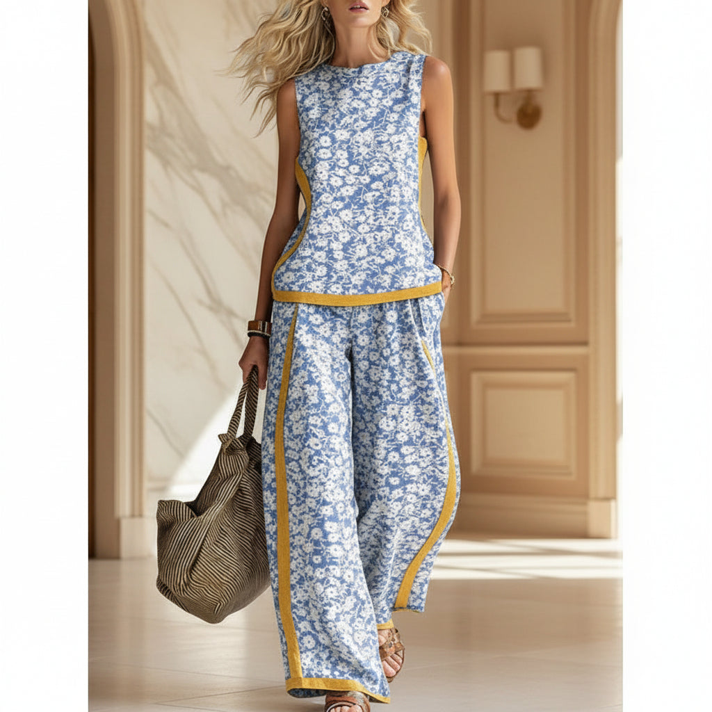 Printed Retro Sleeveless Top &amp; Wide-Leg Pants Set | 12 Prints S–5XL