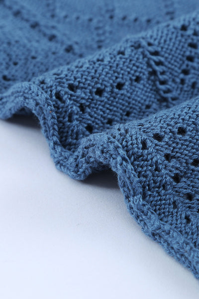 Blue Crochet Lace Pointelle Knit Sweater