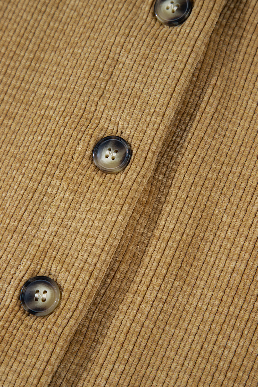 Light French Beige Patched Pocket Button Up Corduroy Shacket