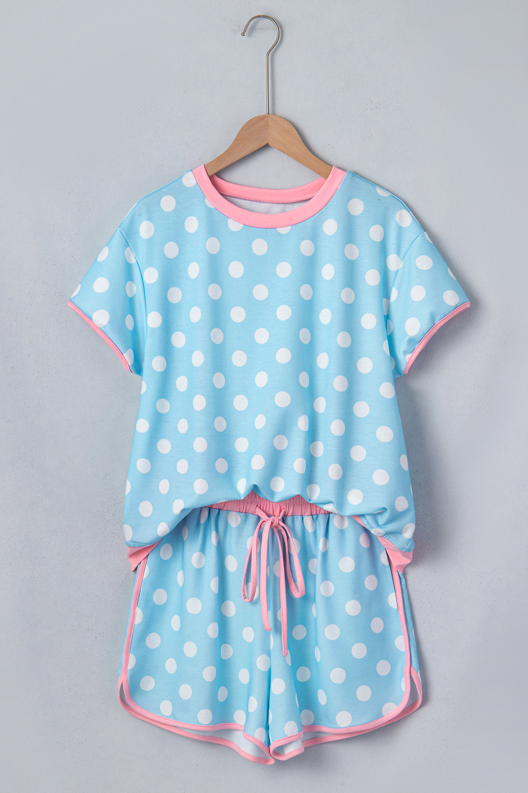 Pink Polka Dot Contrast Edge Casual Short Set