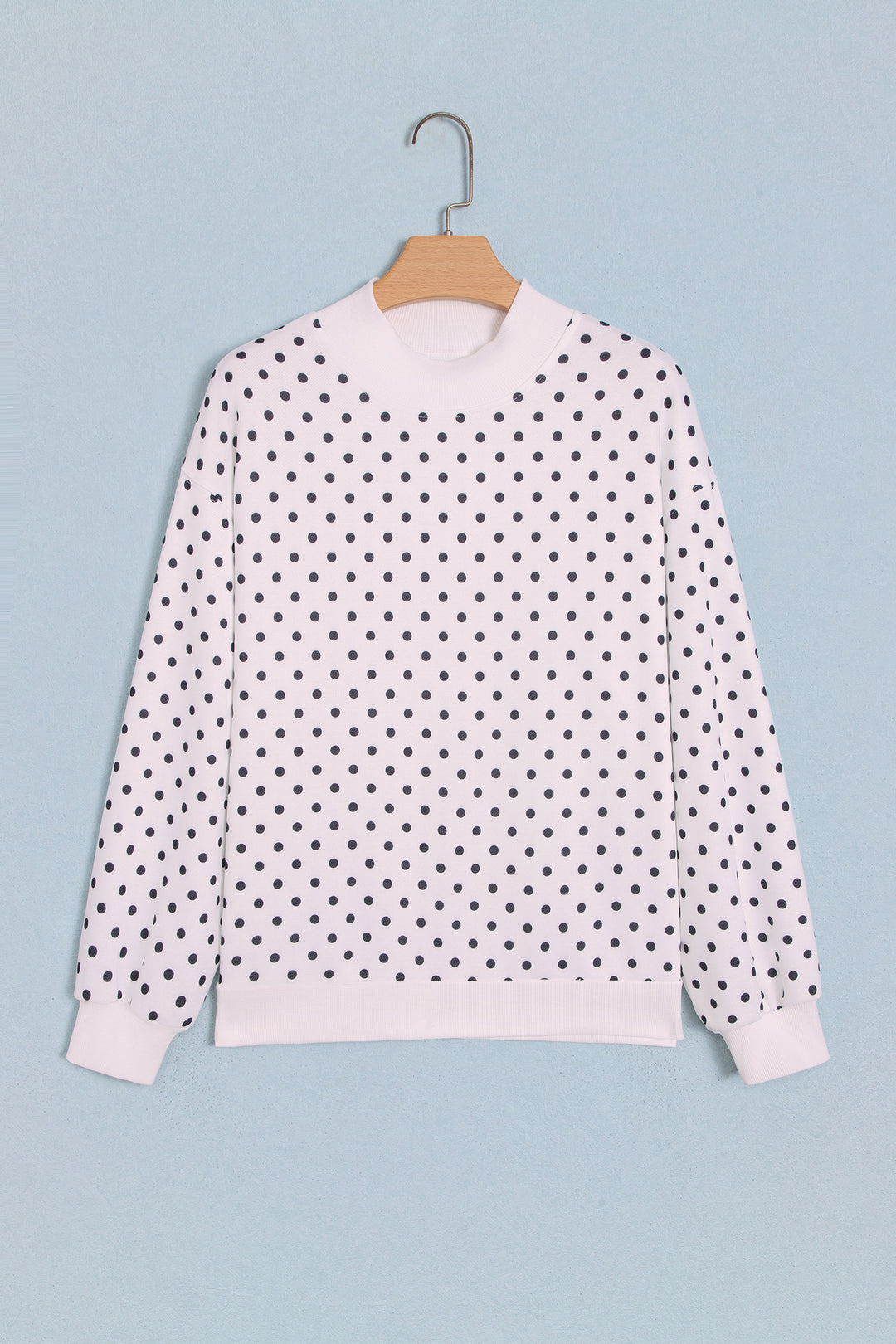 White Casual Polka Dot Mock Neck Sweatshirt