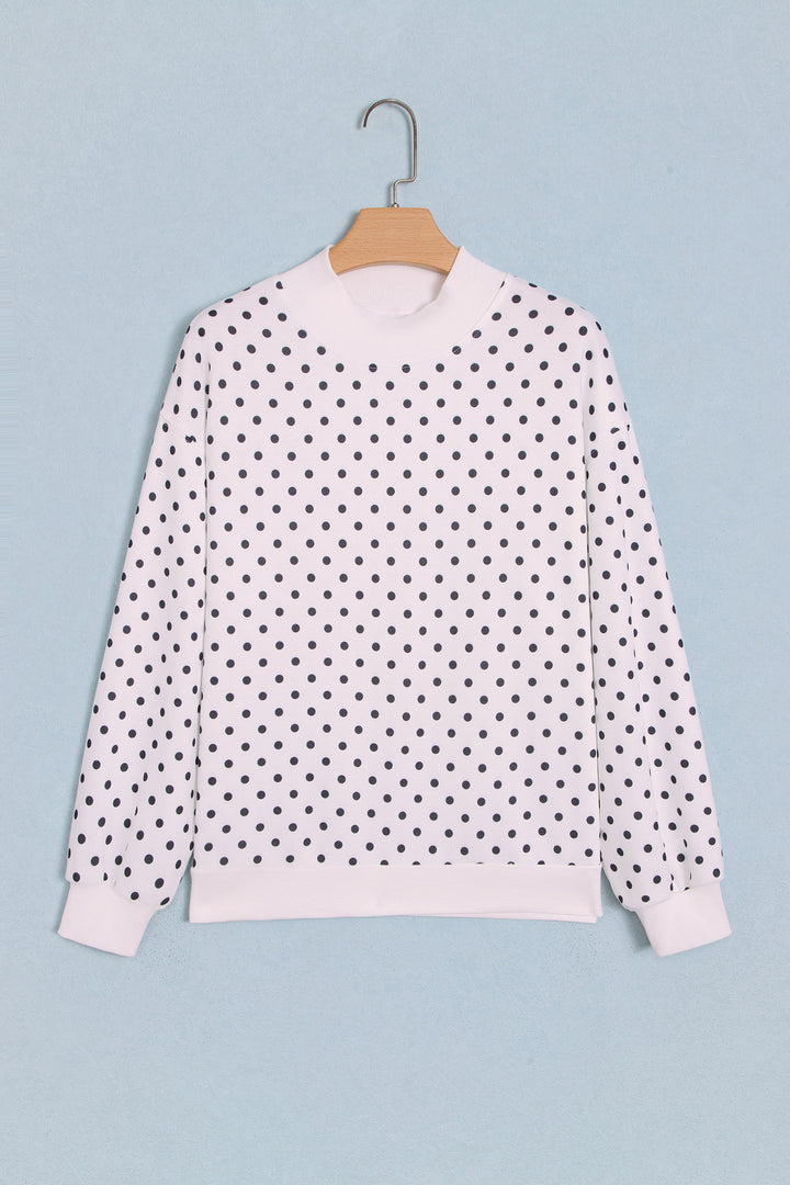 White Casual Polka Dot Mock Neck Sweatshirt