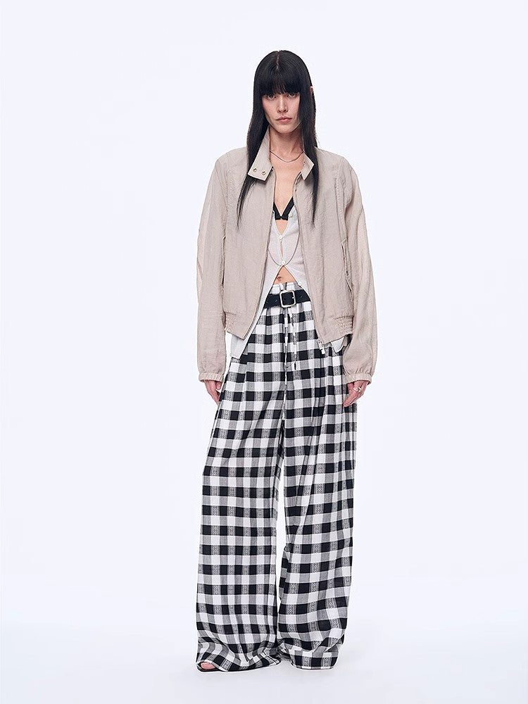 National Style Tencel Acetate Jacquard/Drape Linen Plaid Retro Casual Pants Spring"Plaid Accent"
