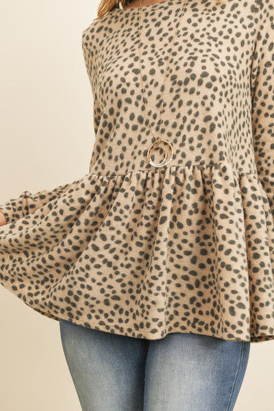 Animal Print Long Sleeve Cinch Waist Top