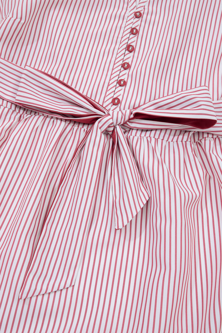 Red Stripe Plus Size Ruffled Hem Pinstriped Midi Dress