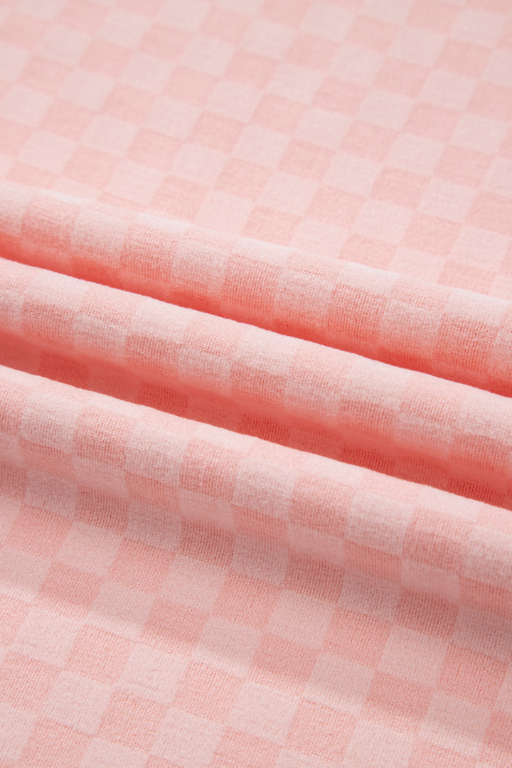 Pink Checkerboard Long Sleeve Pullover and Shorts Set