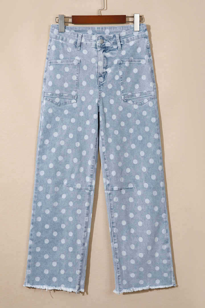Sky Blue Polka Dot Casual Slim Fit Jeans