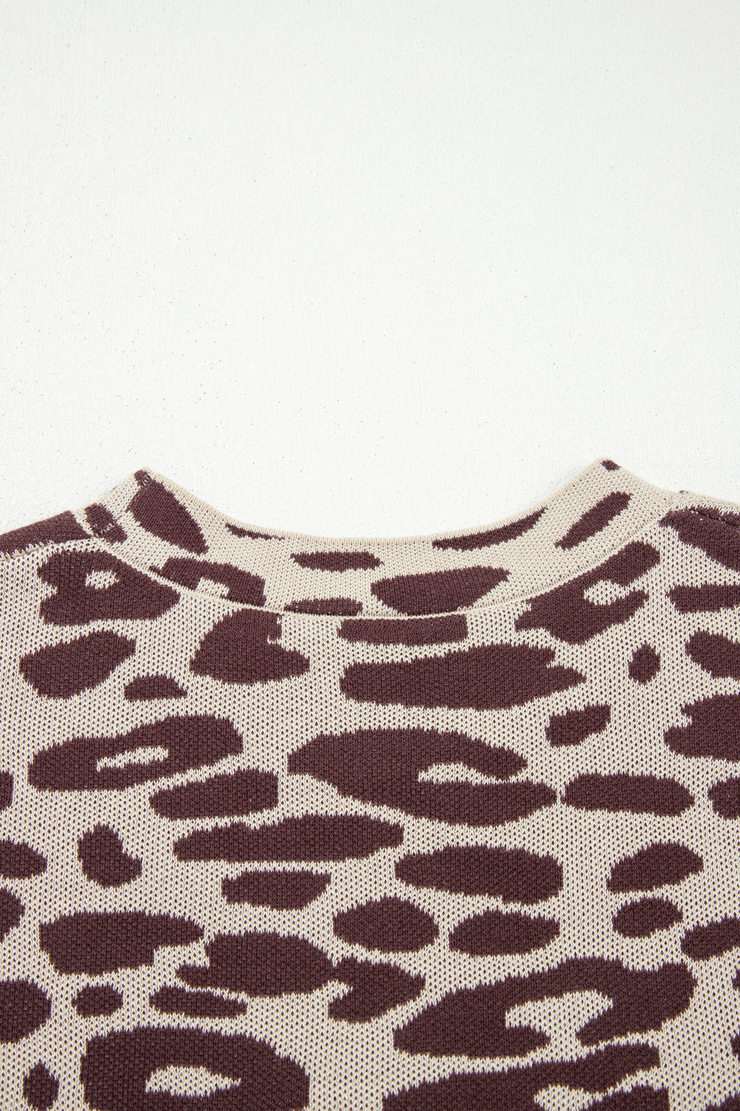 Khaki Leopard Print Short Sleeve Knit Loose Pullover Sweater