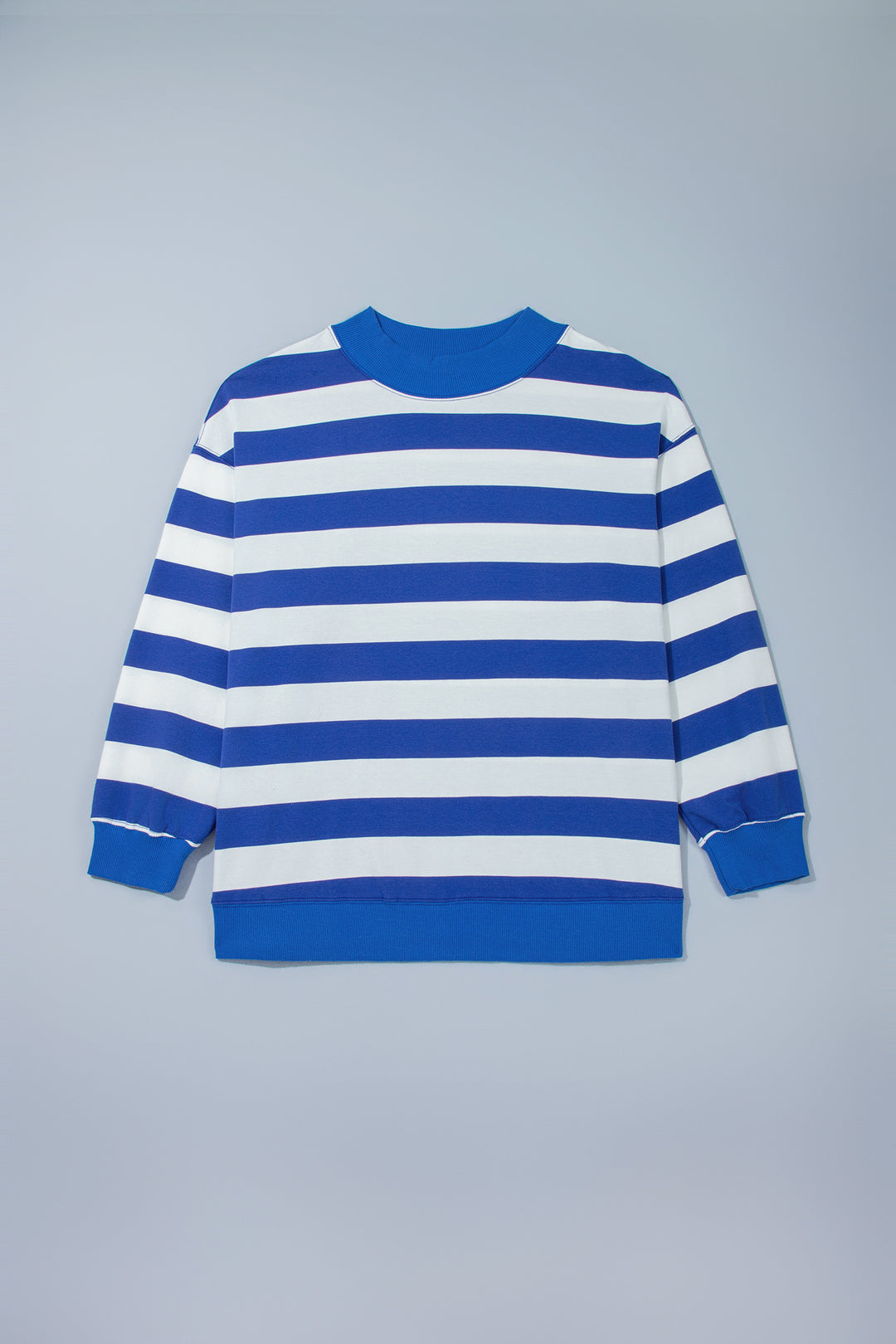 Orange Stripe Ribbed Trim Stand Neck Dropped Shoulder Plus Size Sweatshirt