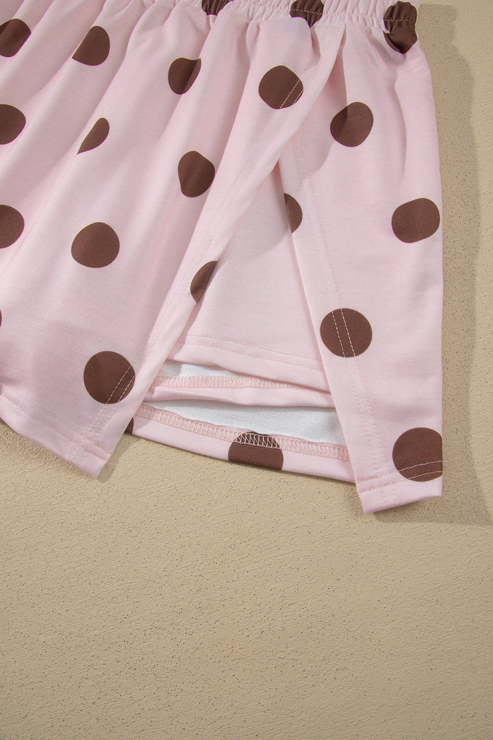 Brown Polka Dot Two Piece Set Long Sleeve Casual Skirt Set