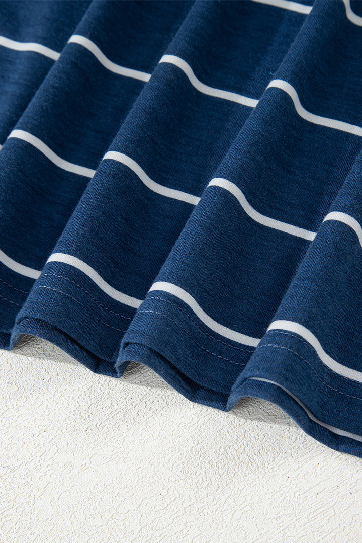 Blue Gray Stripe Print Open Back Sleeveless Maxi Dress with Slits