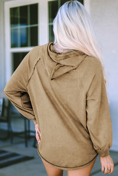 Khaki Waffled Expose Seam Drawstring Hoodie