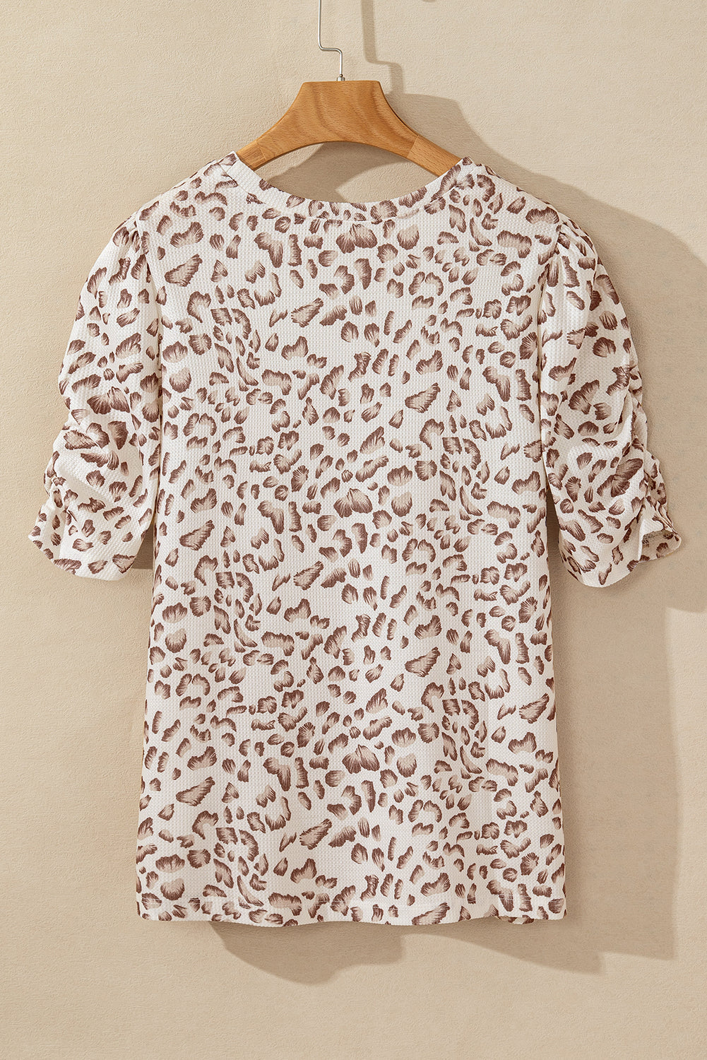 Multicolour Textured Leopard Print Ruched Sleeve T Shirt