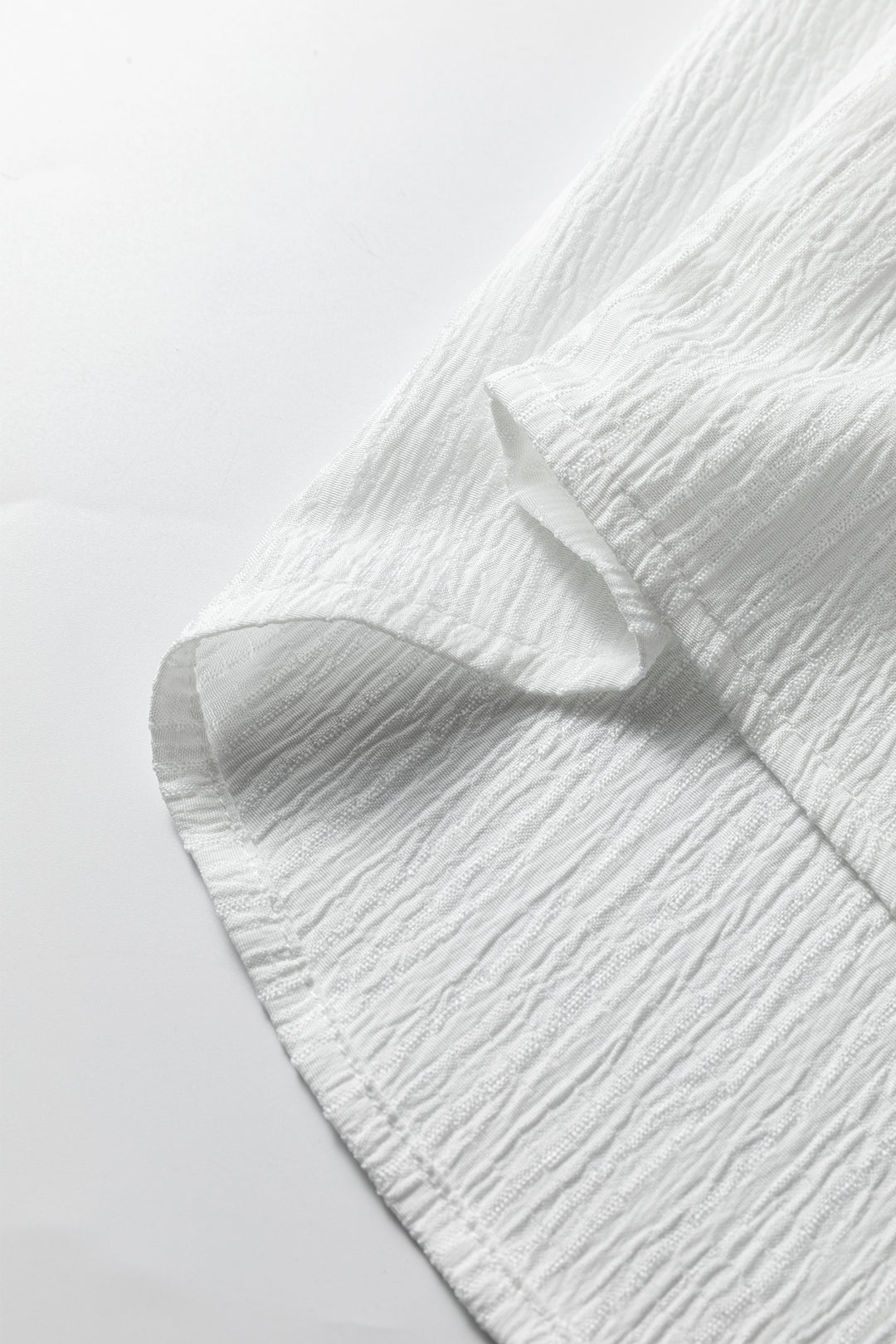 White Crinkled Texture Lantern Sleeve Button Down Loose Shirt